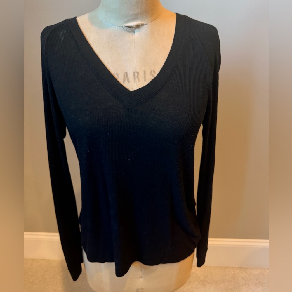 Enza Costa Black Long Sleeve V-Neck Top